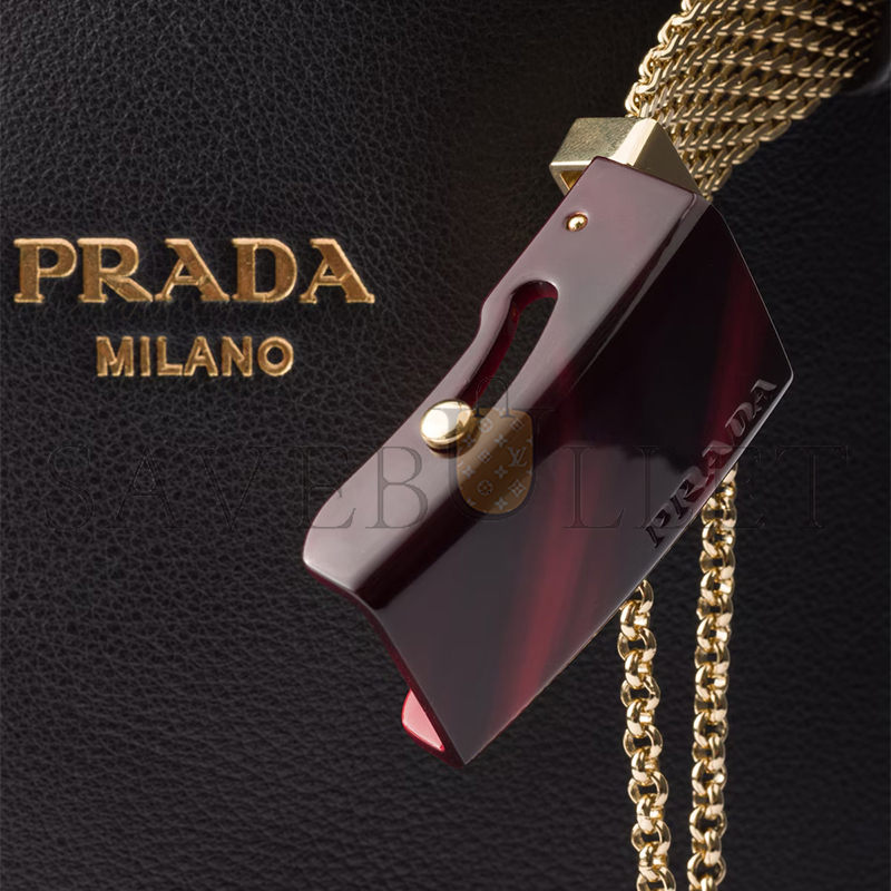 PRADA BUCKLE LEATHER BUCKET BAG WITH JEWELED BELT 1BE085 (29*16.5*18cm) PRADA BUCKLE LEATHER BUCKET BAG WITH JEWELED BELT 1BE085 (29*16.5*18cm)